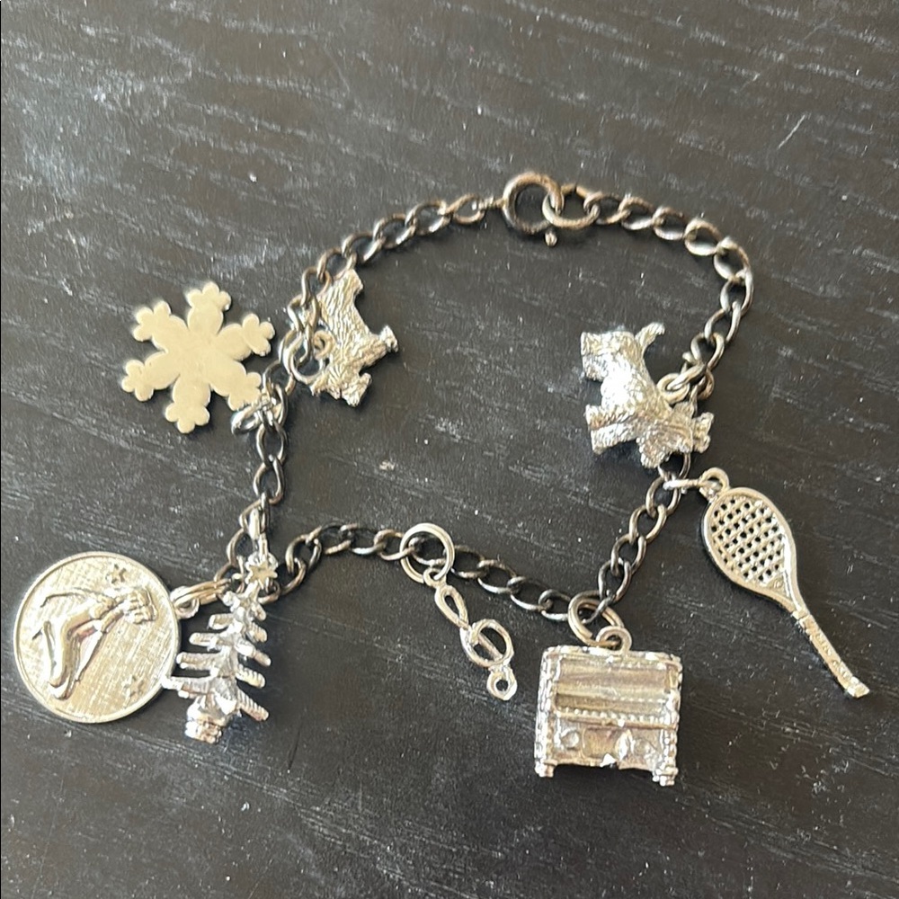 Silver Charm Bracelet with Snowflake and Tennis Racket